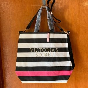 VICTORIA’S SECRET CROSSBODY TOTE BAG! Embroidered Detachable Strap B&W NWT